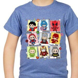 Colorful Kid Labubu Super Heroes Graphic T-shirt